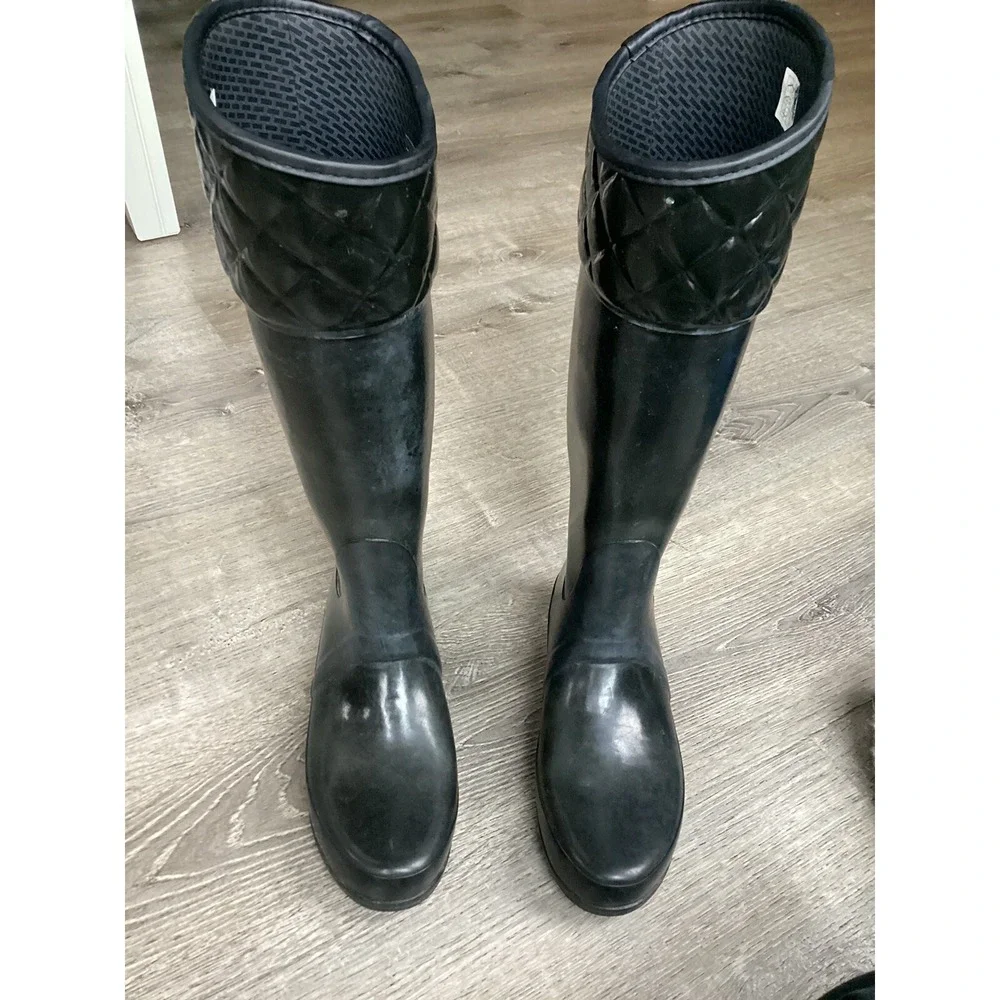 Hunter Womens Size 8 39 Regent Rigley Boot Quilted Black Band Riding Rain Boots